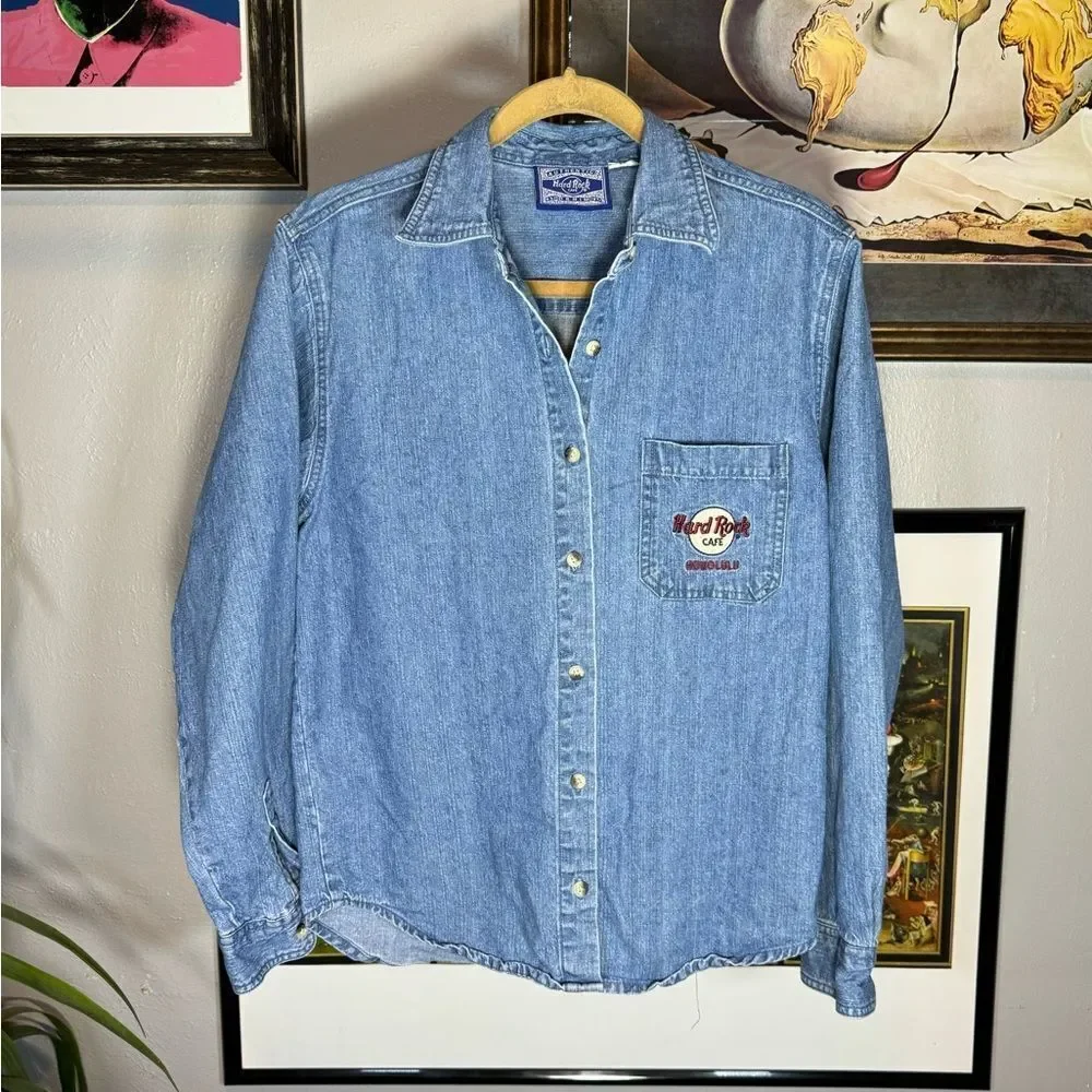 Vintage Hard Rock Cafe Denim Button Up Shirt